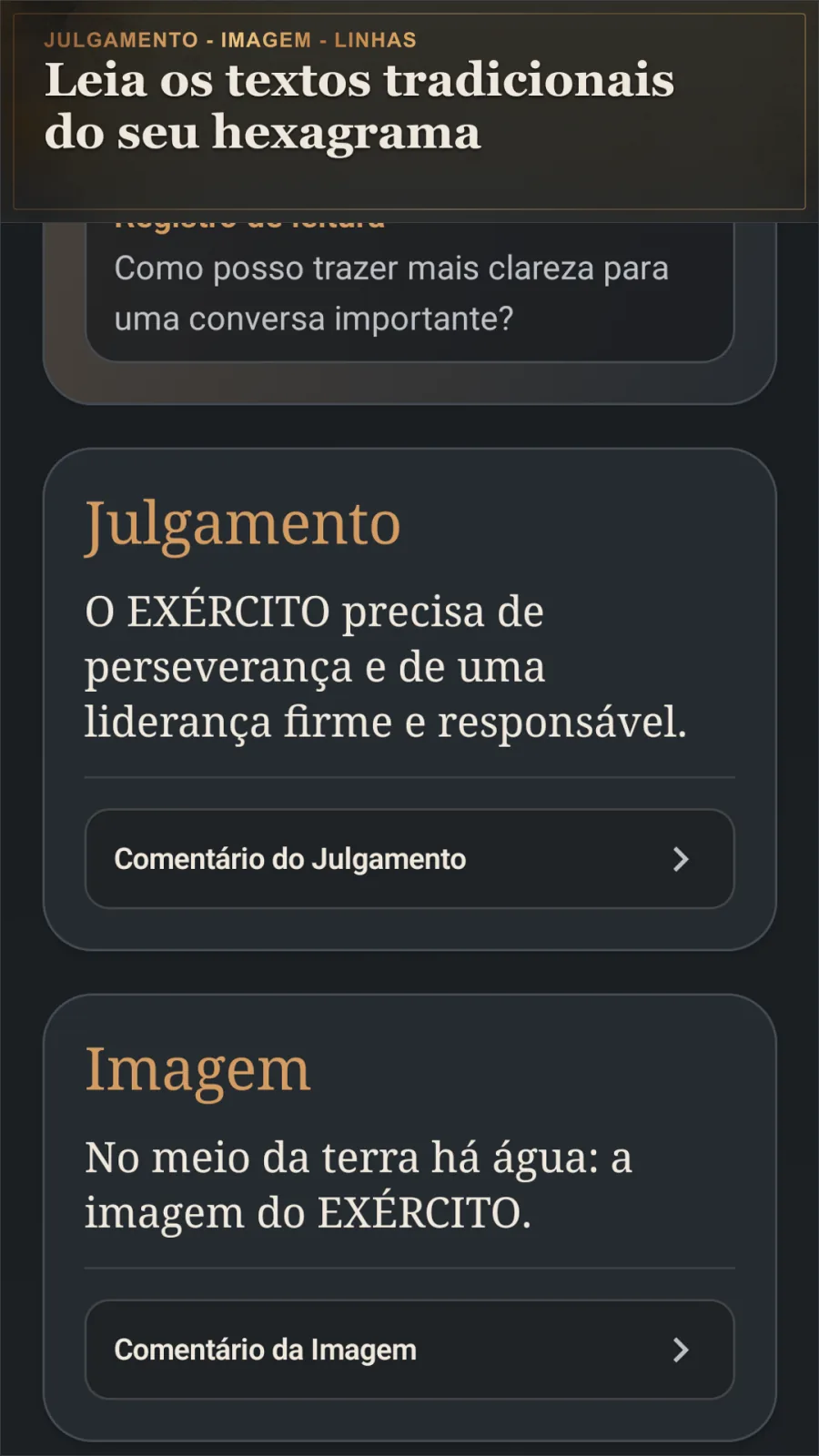 Textos tradicionais do Julgamento e da Imagem no I Ching Dialogue